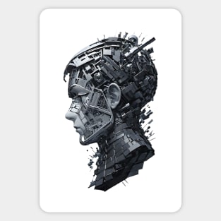 Cosmic Alloy: Stylized Metal Portrait of the Extraterrestrial Visage Sticker
